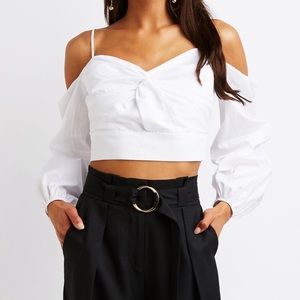 Charlotte Russe White Long Sleeved Cop Top
